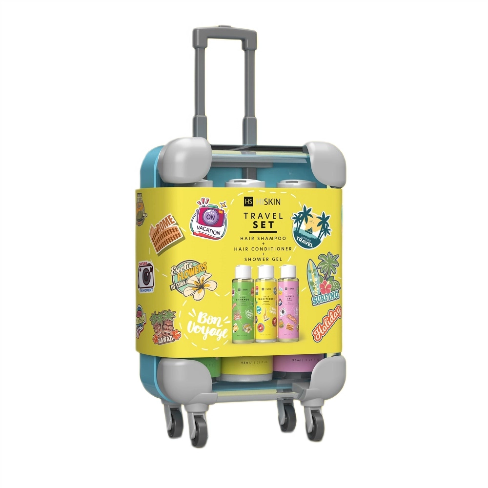 HiSkin Walizka zestaw szampon do włosów 95ml + odżywka do włosów 95ml + żel pod prysznic 95ml